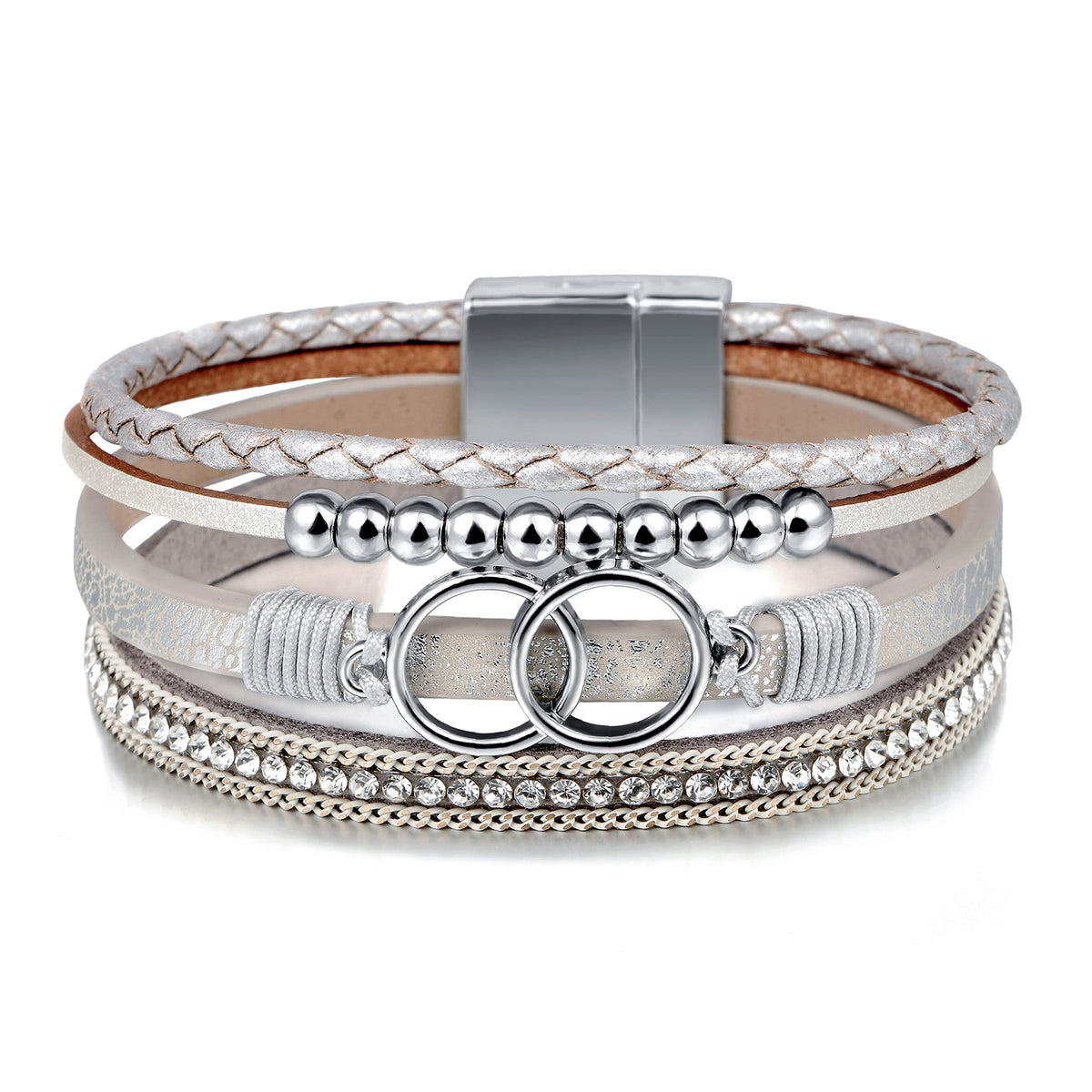 Fesciory Leather Wrap Bracelet for Women, Boho Western Layered Cuff Jewelry