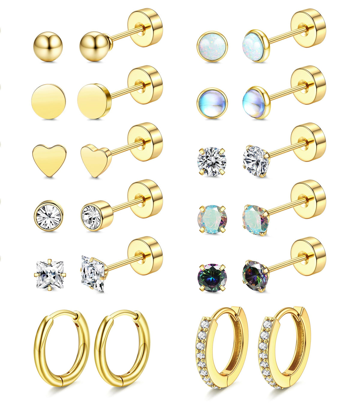 LOLIAS Hypoallergenic Flat Back Stud Earrings for Sensitive Ears Women