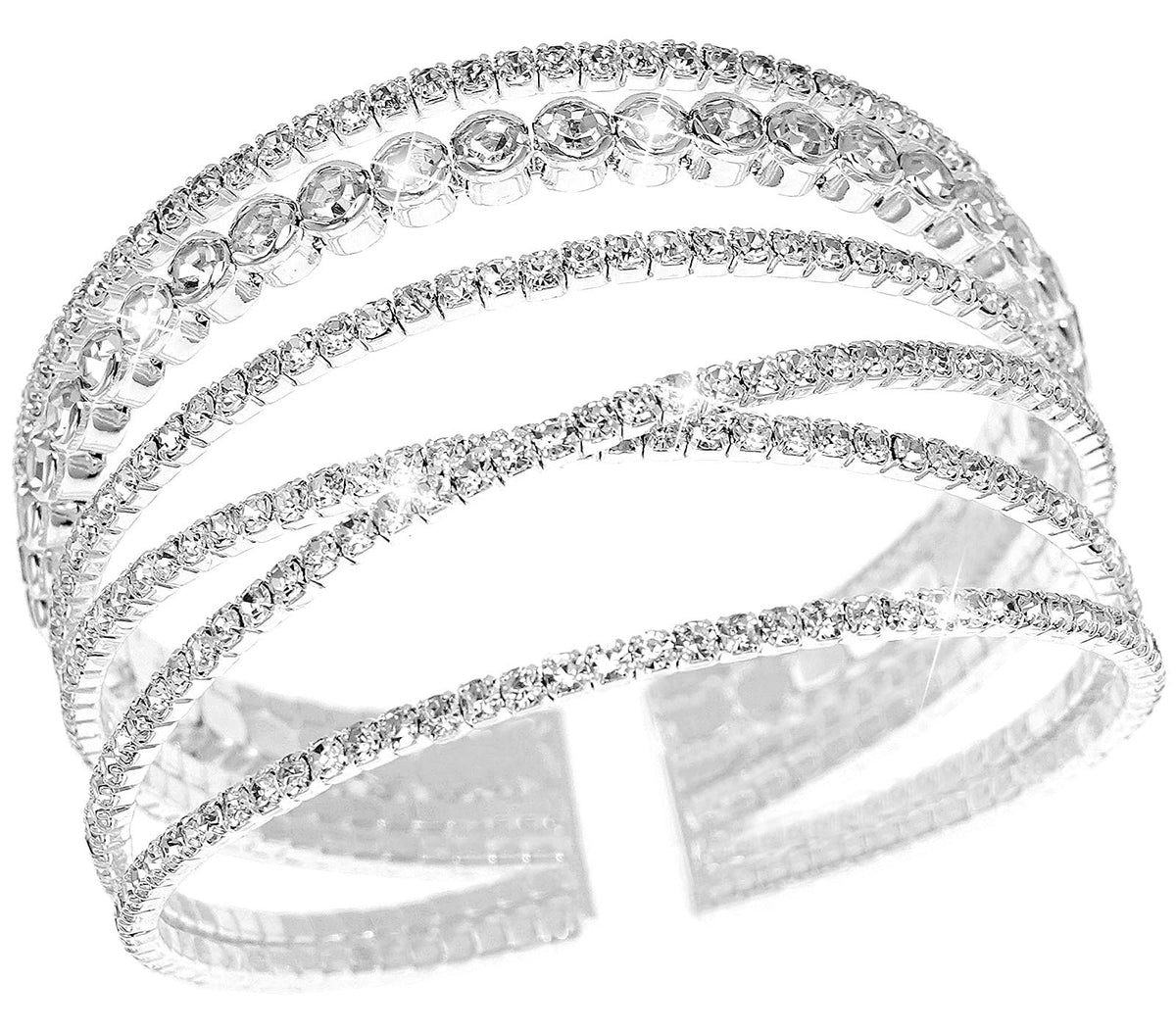 Suyi Rhinestone Bracelet for Women Silver Multilayer Cuff Bracelet Crystal Bridal Bracelets