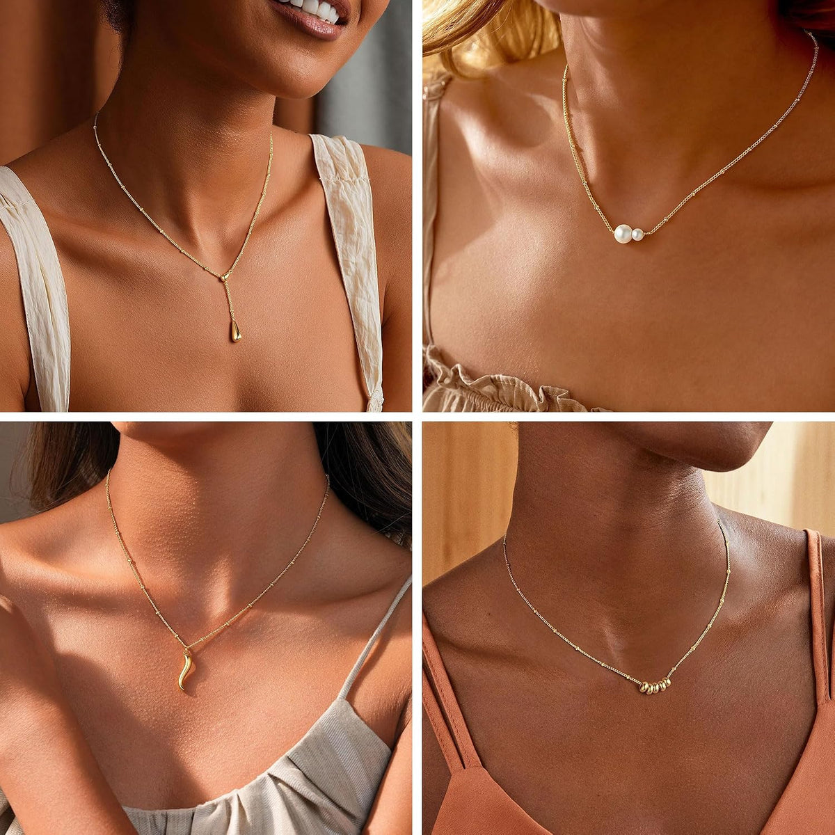 M MOOHAM Gold Necklace for Women, 14K Gold Plated Small Pendant Jewelry