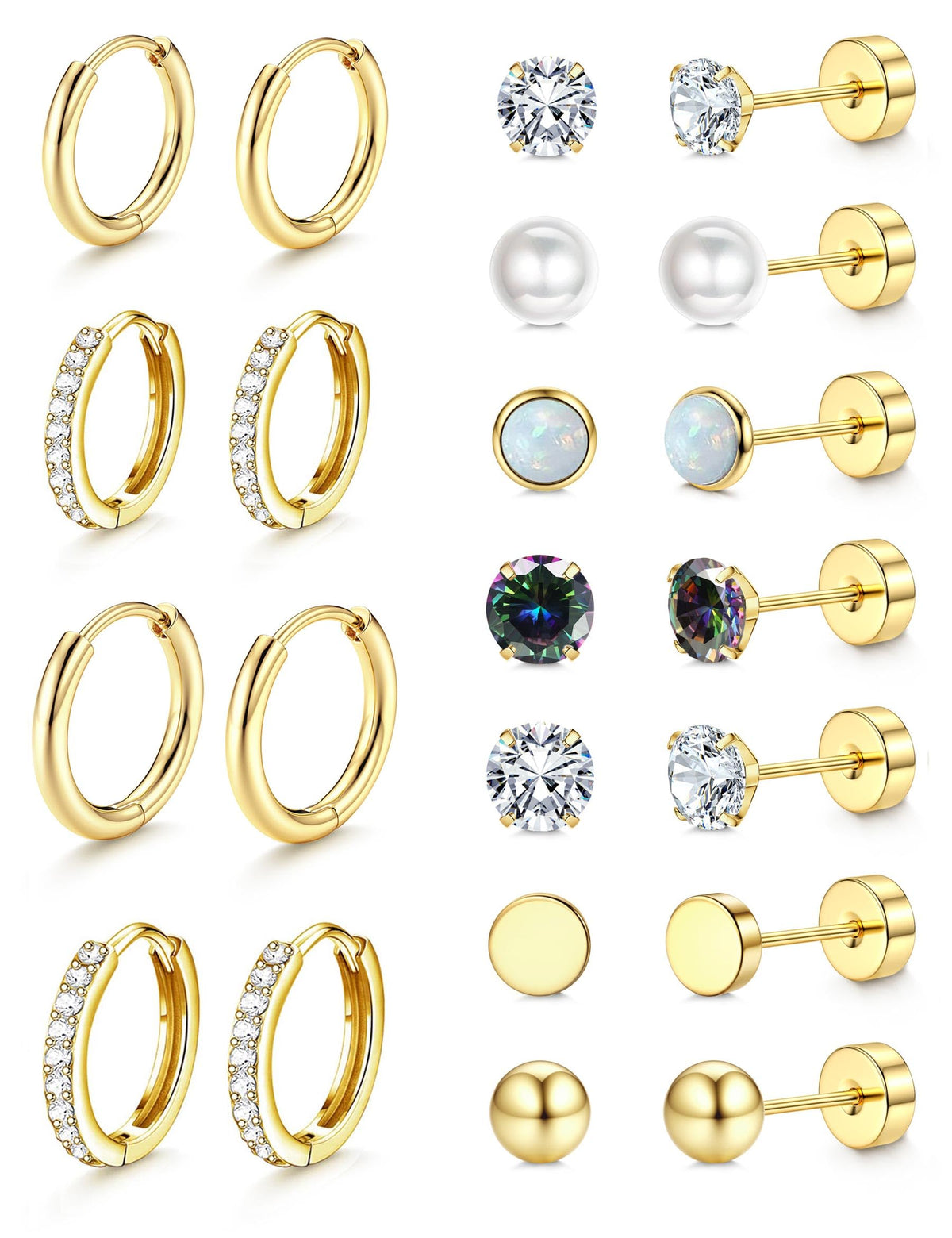 Jstyle Flat Back Earrings for Women Hypoallergenic Earring Studs Hoops
