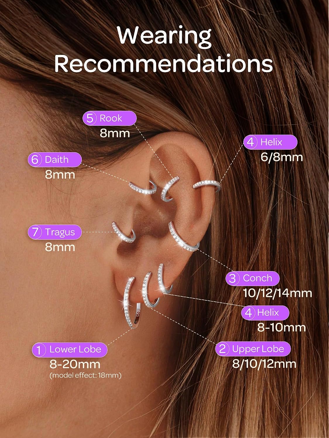ChicSilver 925 Sterling Silver Hoop Earrings for Women, Small Hoops, 6-20MM