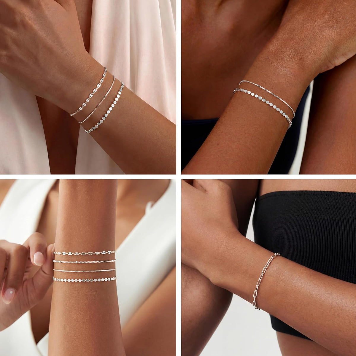 MBW Sterling Silver Simple Thin Bracelets for Women Trendy