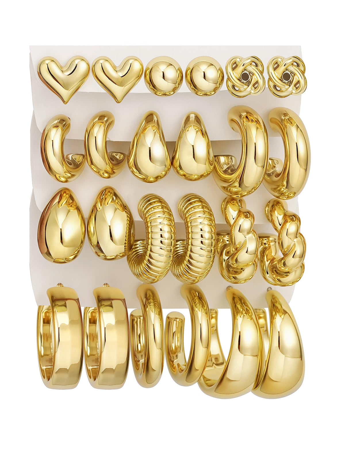 12 Pairs Chunky Silver Hoop Earrings for Women Trendy, Silver Plated Lightweight Thick Open Twisted Stack, Non Tarnish Huggie Hoops Earring Set