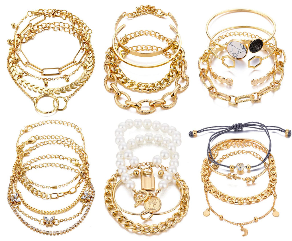 17IF 18-25 PCS(6 Pack) Boho Gold Silver Stackable Bracelets Set for Women