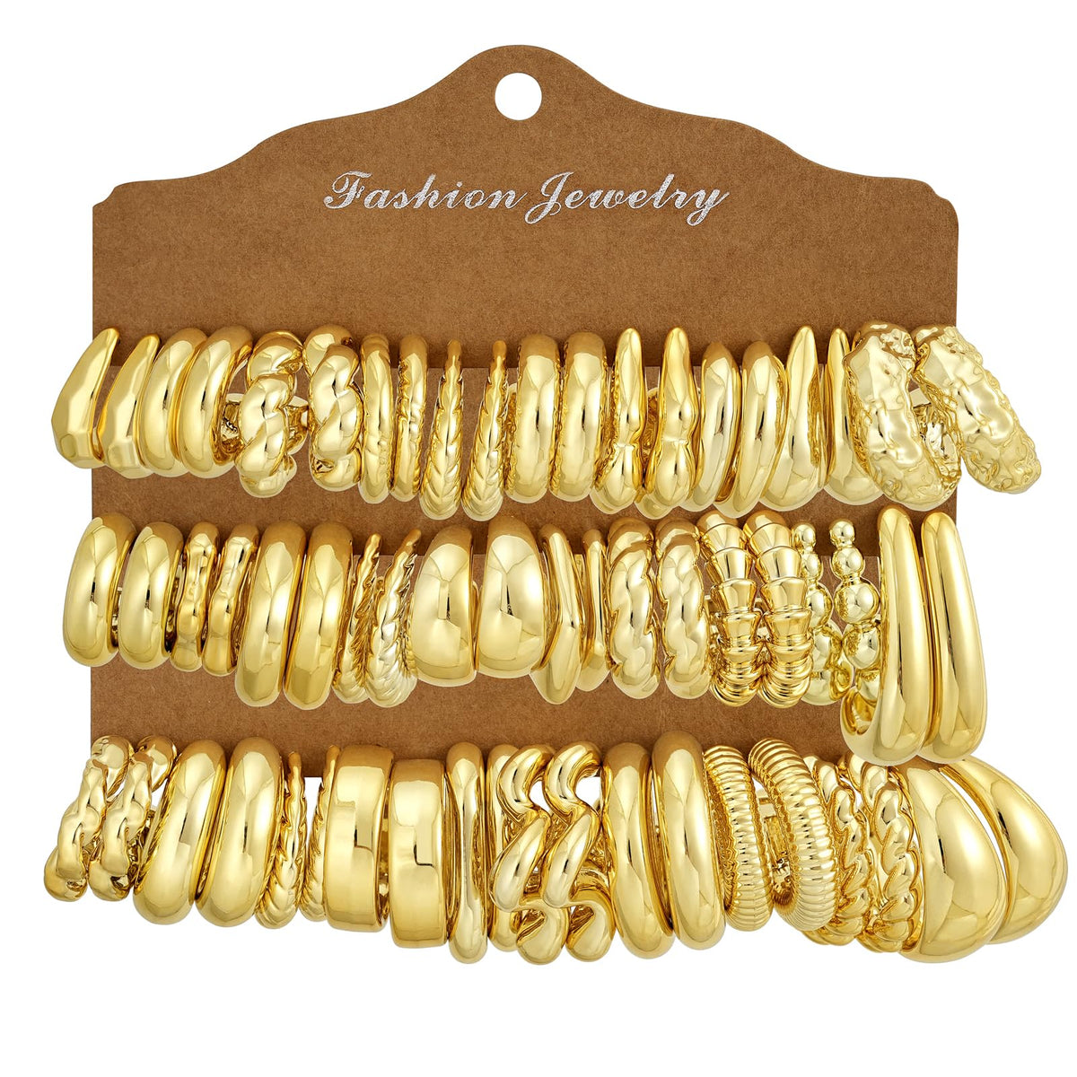 30 Pairs Chunky Gold Hoop Earrings for Women, Multipack Jewelry for Gift