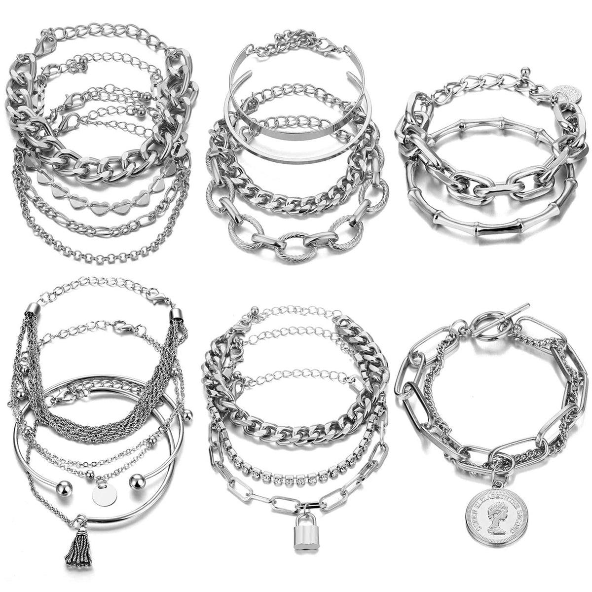 17IF 18-25 PCS(6 Pack) Boho Gold Silver Stackable Bracelets Set for Women