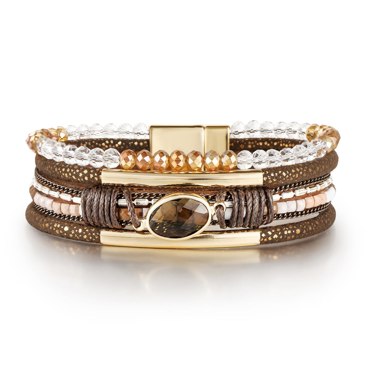 Edoneery Leather Wrap Bracelets for Women, Boho Layered Cuff Bangle