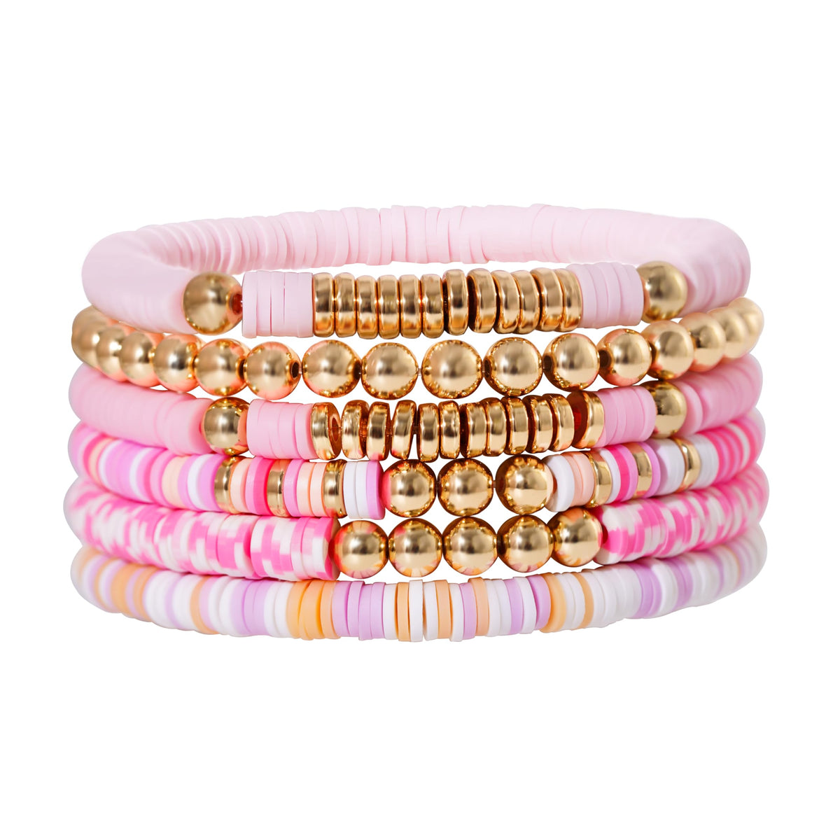 GOOJIDS Surfer Heishi Clay Bead Bracelets for Women Bohemian Stackable Gold Plated Beaded Stretch Bracelets Elastic Layering Friendship Bracelets Set Boho Jewelry