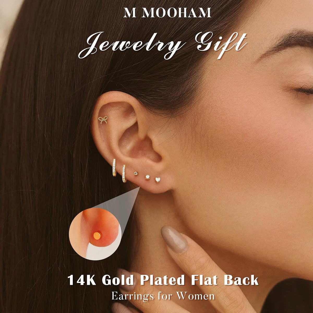 M MOOHAM 9 Pairs Flat Back Earring Stack Set for Women Teen Girls
