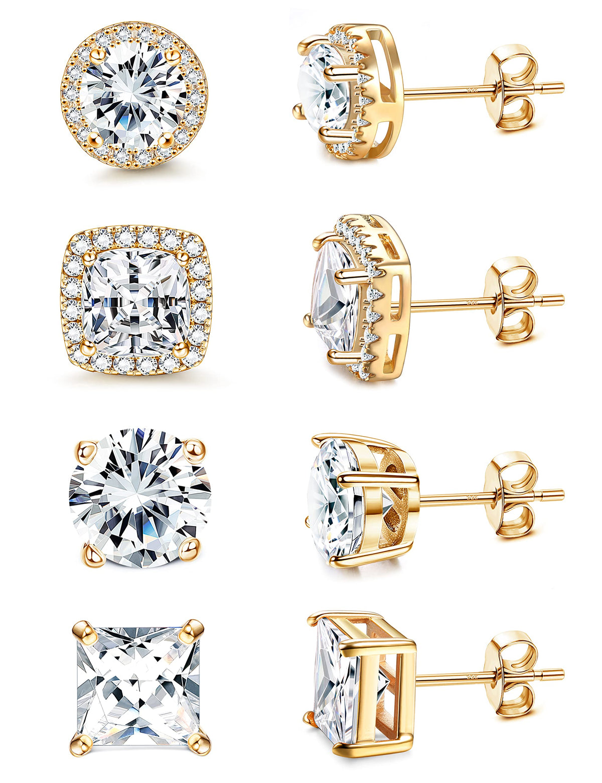 MILACOLATO S925 Sterling Silver Stud Earrings for Women Men Hypoallergenic 18K Gold Plated Cubic Zirconia Earrings Studs Brilliant Simulated Diamond Halo Earring for Sensitive Ears