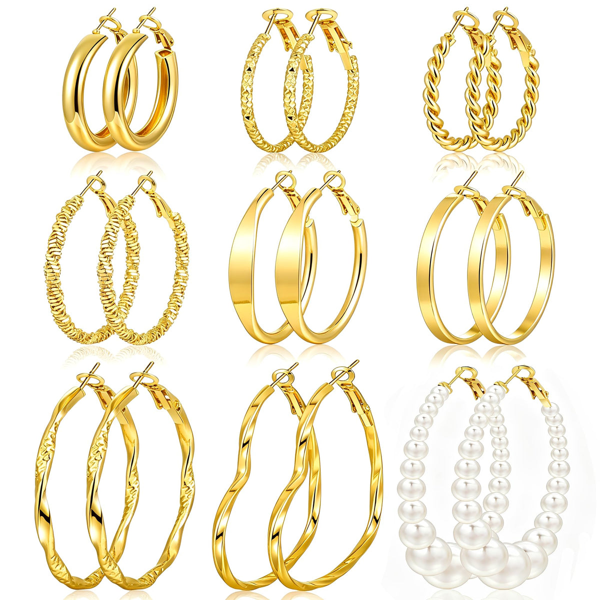 12 Pairs Gold Hoop Earrings Set for Women, Lightweight Hoop Jewelry