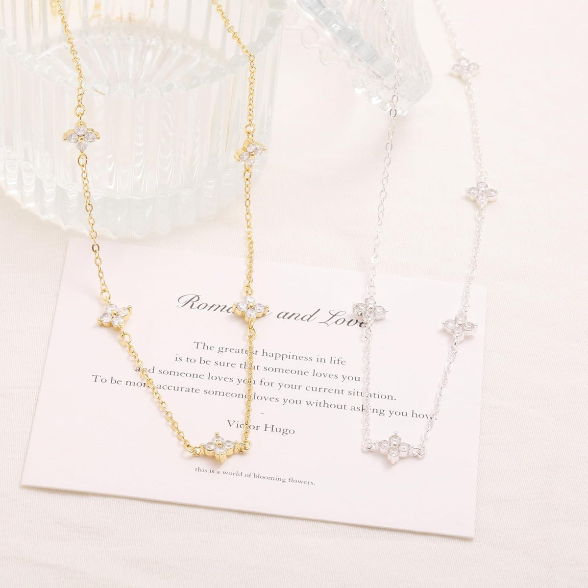 Dainty Silver Gold Necklaces for Women Cute Station Choker Simulated Diamond Necklace Simple Layering CZ Necklace Trendy Jewelry Gifts