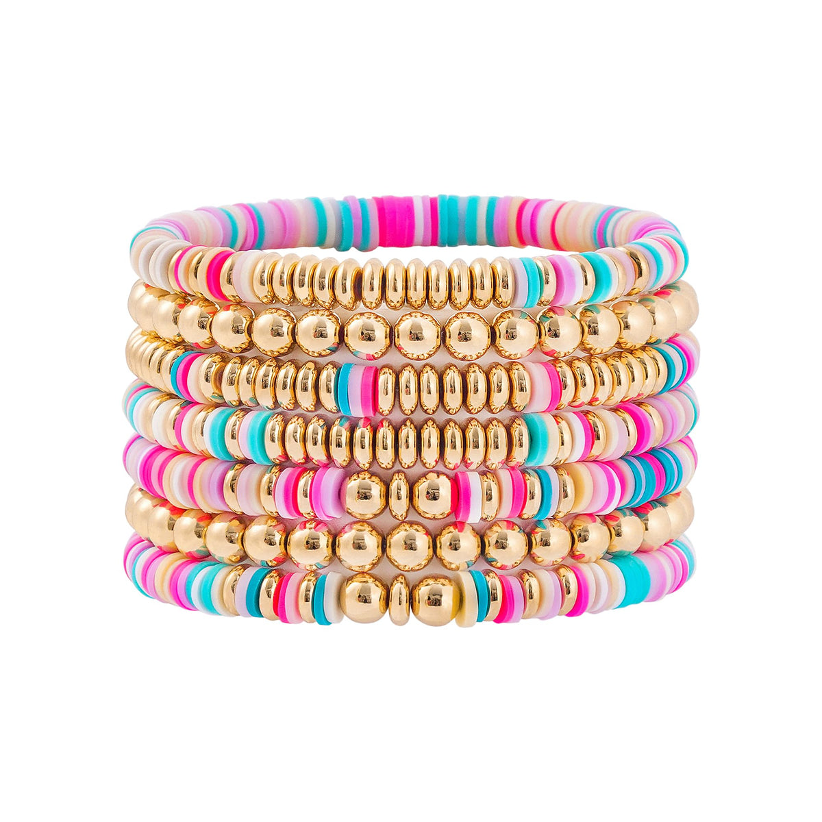 GOOJIDS Surfer Heishi Clay Bead Bracelets for Women Bohemian Stackable Gold Plated Beaded Stretch Bracelets Elastic Layering Friendship Bracelets Set Boho Jewelry