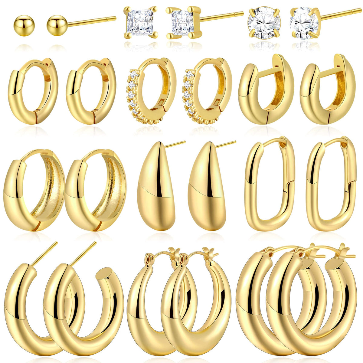 30 Pairs Chunky Gold Hoop Earrings for Women, Multipack Jewelry for Gift