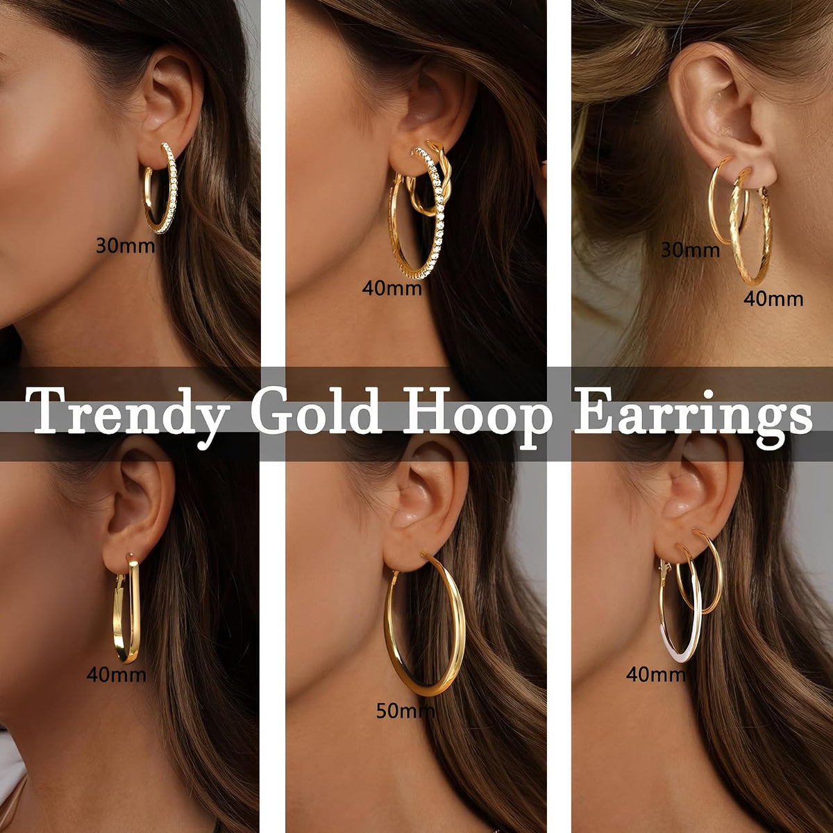 12 Pairs Gold Hoop Earrings Set for Women, Lightweight Hoop Jewelry