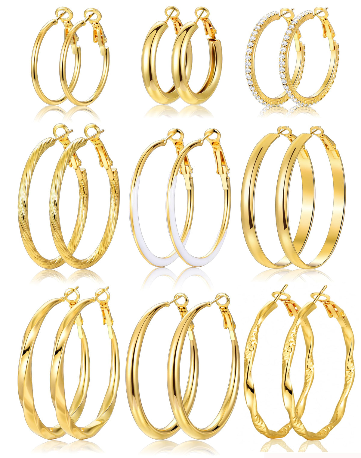12 Pairs Gold Hoop Earrings Set for Women, Lightweight Hoop Jewelry