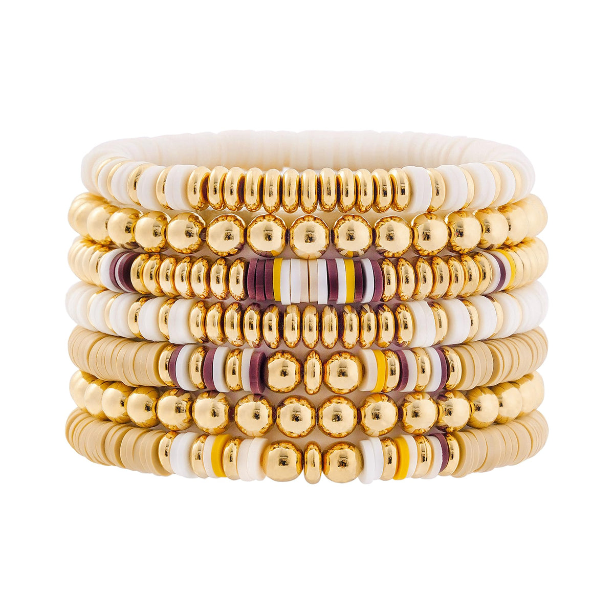 GOOJIDS Surfer Heishi Clay Bead Bracelets for Women Bohemian Stackable Gold Plated Beaded Stretch Bracelets Elastic Layering Friendship Bracelets Set Boho Jewelry