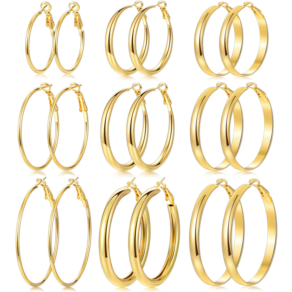 12 Pairs Gold Hoop Earrings Set for Women, Lightweight Hoop Jewelry