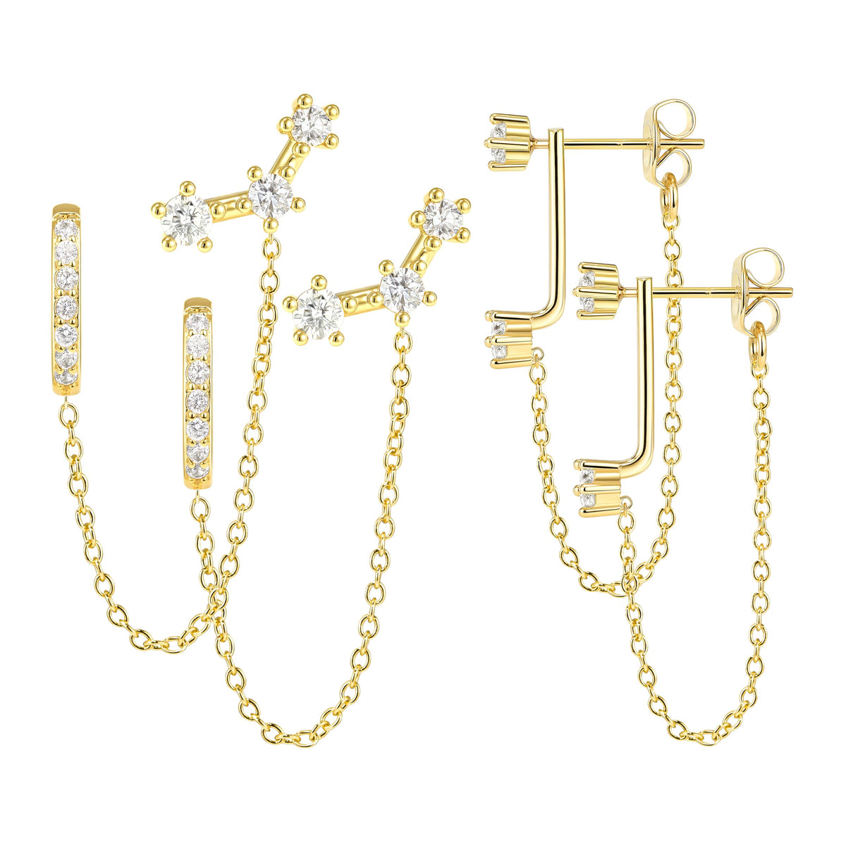 3 Pairs Dainty Small Earrings Set for Women Trendy, Birthstone Stud Huggie Hoop Jacket Stack for Cartilage Helix, Gold Plated Hypoallergenic Cute Women Fashion Accessories Western Jewelry Gifts