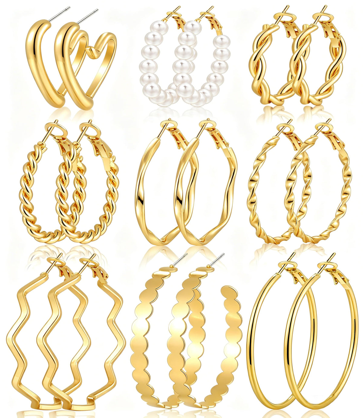 12 Pairs Gold Hoop Earrings Set for Women, Lightweight Hoop Jewelry