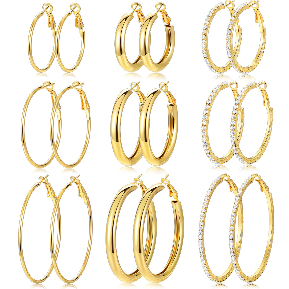12 Pairs Gold Hoop Earrings Set for Women, Lightweight Hoop Jewelry