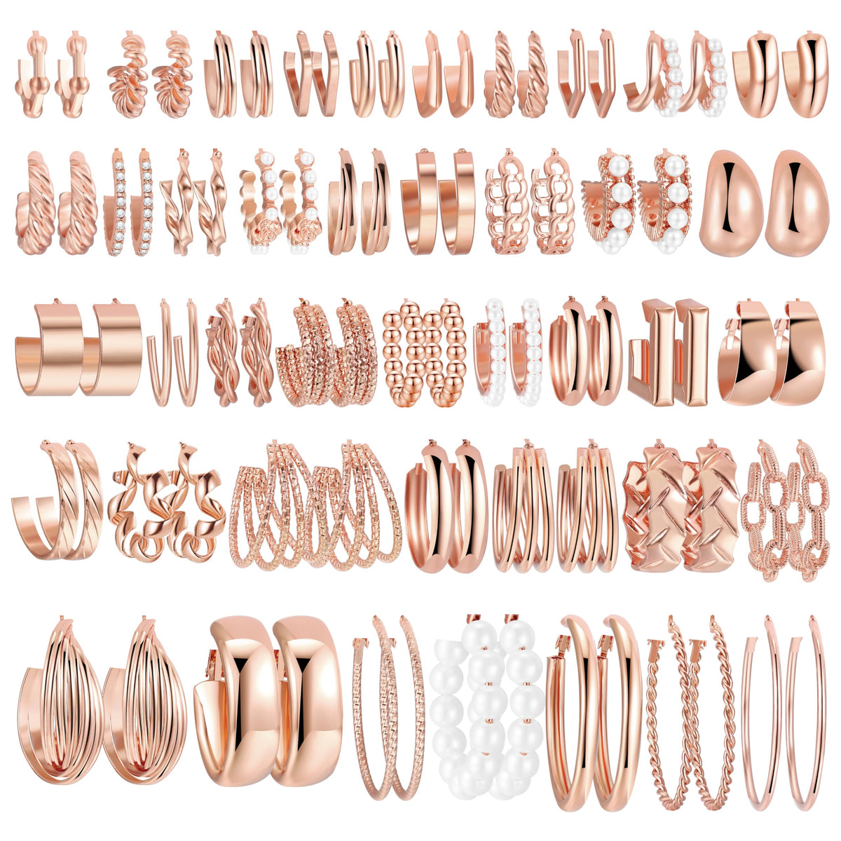 42 Pairs Gold Hoop Earrings Set for Women, Multiple Styles