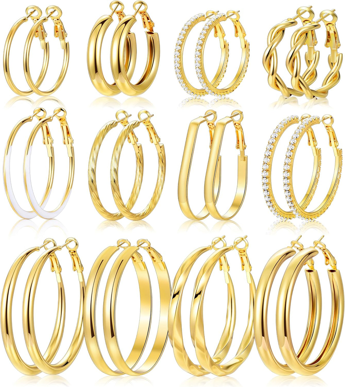 12 Pairs Gold Hoop Earrings Set for Women, Lightweight Hoop Jewelry