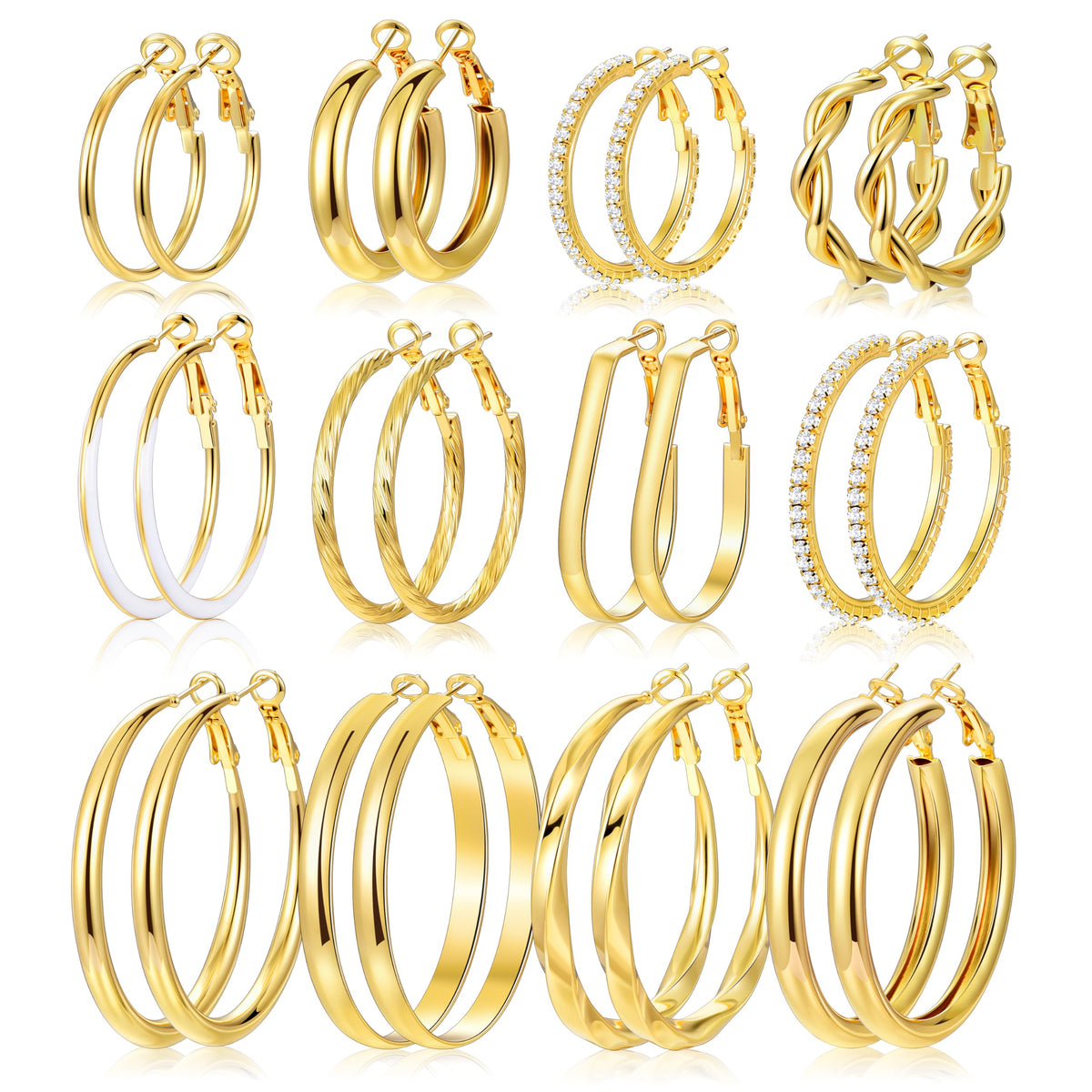 12 Pairs Gold Hoop Earrings Set for Women, Lightweight Hoop Jewelry