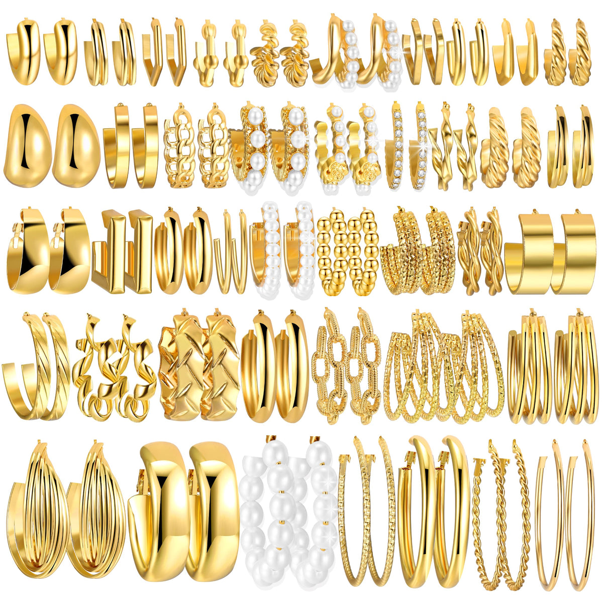 42 Pairs Gold Hoop Earrings Set for Women, Multiple Styles